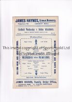 SHEFFIELD WEDNESDAY V BOLTON WANDERERS 1903 Programme for the League match at Owlerton, Sheffield