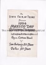 1954 MEXICO SOCCER DAY CLASSIC IN TEXAS Programme for San Antonio All-Stars v Dallas All-Stars 11/