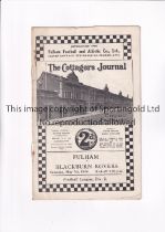 FULHAM V BLACKBURN ROVERS 1938 Programme for the League match at Fulham 7/5/1938, slightly