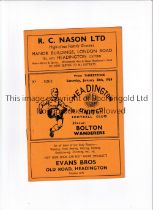 HEADINGTON UNITED V BOLTON WANDERERS 1954 FA CUP Programme for the tie at Headington 30/1/1954, very