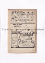 BURNLEY V ASTON VILLA 1925 Programme for the League match at Burnley 25/4/1925, ex-binder. Generally