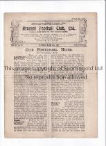 ARSENAL Programme for the home League match v Burnley 19/3/1921, horizontal fold. Generally good