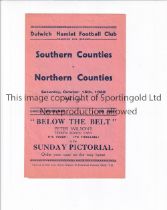 SOUTHERN COUNTIES V NORTHERN COUNTIES 1938 AT DULWICH HAMLET F.C. Programme for the match on 15/10/