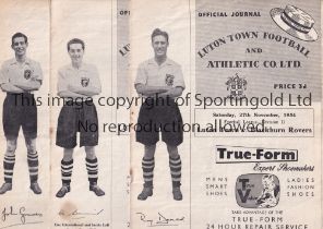 LUTON TOWN Ten home programmes for season 1954/5 v Blackburn Rovers, Liverpool, West Ham United,