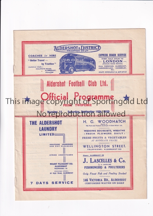 Programme De Football PORTSMOUTH Vs ARSENAL – Saison 1950/1951 – Bon état
