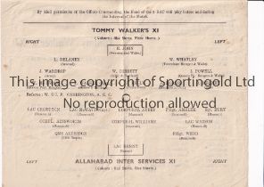 SERVICES FOOTBALL IN INDIA 1945 Programme for Tommy Walker's XI I.S.S.E.C.C. v Allahabad Inter-