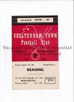 CHELTENHAM TOWN V READING 1956 FA CUP Programme for the tie at Cheltenham 17/11/1956. Generally