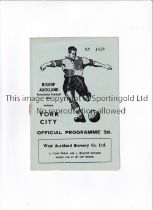 BISHOP AUCKLAND V YORK CITY 1955 FA CUP Programme for the tie at Bishop Auckland 29/1/1955, slightly