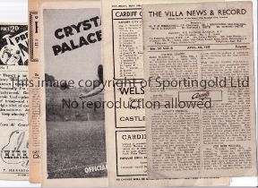 FOOTBALL PROGRAMMES FOR 1946/7 SEASON Five programmes:- Aston Villa v Sunderland 8/4/47, folded in