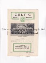 CELTIC V NEWCASTLE UNITED 1951 Programme for the Friendly at Celtic 12/9/1951, scores entered plus 2