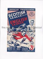 SCOTTISH LEAGUE V FOOTBALL LEAGUE 1949 Programme for the match 23/3/1949 at Ibrox Stadium,