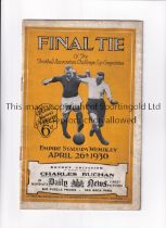 1930 FA CUP FINAL Programme for Arsenal v Huddersfield 26/4/1930, ageing marks on the front cover,