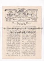 ARSENAL V TOTTENHAM HOTSPUR 1924 Programme for the league match at Arsenal 25/10/1924, slight
