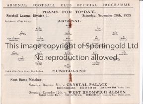 ARSENAL Programme for the league match at home v Sunderland 28/11/1925, slightly folded in four.