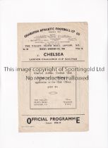 CHELSEA Single sheet programme for the away London Challenge Cup Semi-Final v Charlton Athletic 8/