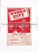 LEEDS UNITED Programme for the League match away v Stoke City 16/1/1954. Generally good