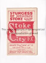 CHELSEA Programme for the away League match v Stoke City 24/9/1949. Good