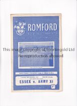 ESSEX V THE ARMY 1958 AT ROMFORD F.C Programme for the match at Ilford 26/9/1963, very slightly