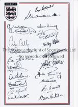 ENGLAND 1950's - 1980's A4 size photographic sheet of the England crest and signed by 20 former