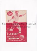ALDERSHOT V THE ARMY 1959 Programme for the match at Aldershot 28/10/1959, number written on the top