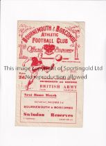 BOURNEMOUTH V BRITISH ARMY 1949 Programme for the match at Bournemouth 26/11/1949, slightly creased.