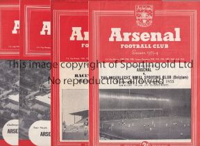 ARSENAL Four programmes for home Friendlies v Anderlecht 21/10/1953, The following have team changes