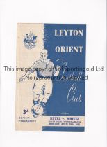 LEYTON ORIENT Programme for the Ledger Ritson Testimonial Match, Blues v Whites 30/4/1951, very