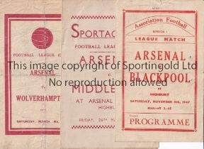 ARSENAL Three pirate issue home programmes in the 1947/8 season v Blackpool 8/11/47, Buick, slightly