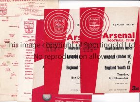 ARSENAL Five programme for home Friendlies v England Youth 15/12/64 and 9/11/65, team changes and