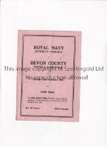 NEUTRAL AT PLYMOUTH ARGYLE F.C. Programme for Royal Navy (Plymouth Command) v Devon County F.A. 25/