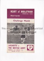 HEARTS V BRITISH ARMY 1959 Programme for the match at Hearts 31/8/1959, very slightly creased.