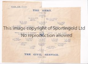 THE ARMY V THE CIVIL SERVICE 1930 Programme for the match 29/10/1930, no venue printed. Section