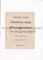 MANCHESTER UNITED Programme for the match v BAOR Combined Services 20/3/1946 at the Bahrenfeld