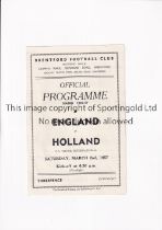 ENGLAND YOUTH V HOLLAND 1957 AT BRENTFORD FC Programme for the FA Youth International match at