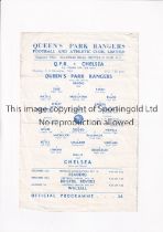 CHELSEA Single sheet programme for the away FA Youth Cup 2nd round tie v Queen's Park Rangers 21/