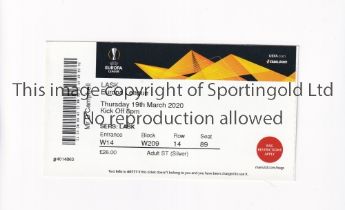 MANCHESTER UNITED Ticket for the home Europa League match v LASK dated 19/3/2020 but played 5/8/2020