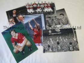 MANCHESTER UNITED Twelve B/W and colour 12 x 8 photos of former players from the 1940's - 1980's,