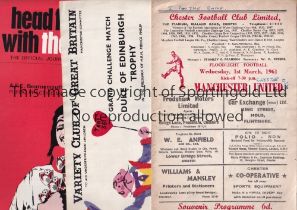 MANCHESTER UNITED Ten away Friendly matches v Chester 1/3/1961 Floodlight, horizontal creases,