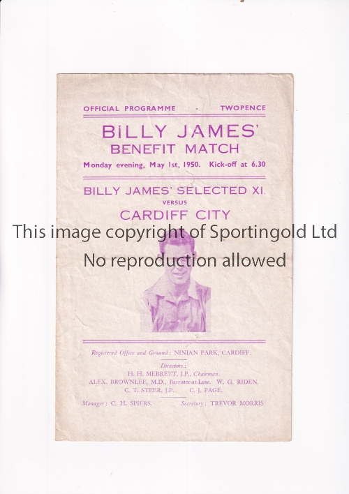CARDIFF CITY Programme for the home Bully James' Benefit match at Ninian Park, Cardiff 1/5/1950, - Image 3 of 4
