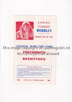 1942 FL SOUTH WAR CUP FINAL / PORTSMOUTH V BRENTFORD Programme for the match at Wembley. Very good