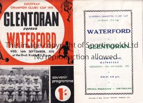 GLENTORAN V WATERFORD 1970 Programme for both Legs of the European Cup tie, 16/9/1970 at Glentoran