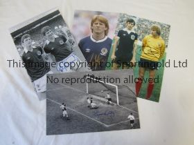 SCOTLAND FOOTBALL AUTOGRAPHS Eight B/W and colour 12 x 8 photo of former Internationals 1950's -