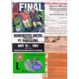 1991 ECWC FINAL / MANCHESTER UNITED V BARCELONA Ticket, 4 page programme, travel letter and UEFA