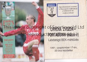 RED STAR BELGRADE V PORTADOWN 1991 Programmes for both Legs of the European Cup tie, 17/9/1991 in