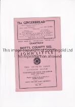 GRANTHAM V NOTTS. COUNTY 1954 Programme for the Midland League match at Grantham 30/8/1954,