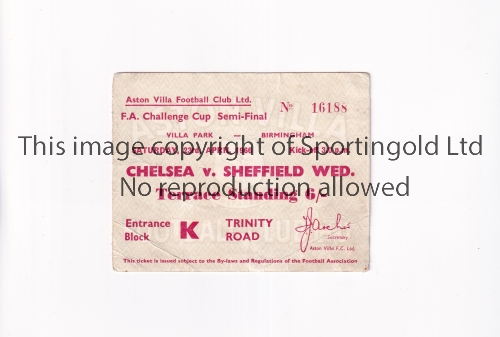 1966 FA CUP SEMI-FINAL AT ASTON VILLA F.C. Ticket for the Chelsea v Sheffield Wednesday at Villa
