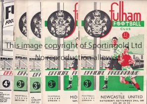 FULHAM Seven home programmes v Newcastle 24/9/49, Middlesborough 6/5/50, Sheffield Wednesday FA