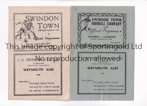 SWINDON TOWN Two home programmes in the 1946/7 season v Aldershot 7/9/1946, horizontal crease, small