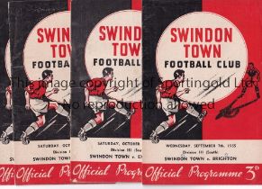SWINDON Eleven home programmes for the League matches v Brighton 7/9/1955, Exeter City 8/10/1955,