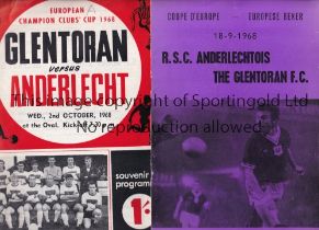 ANDERLECHT V GLENTORAN 1968 Programme for both Legs of the European Cup tie, 18/9/1968 at Anderlecht